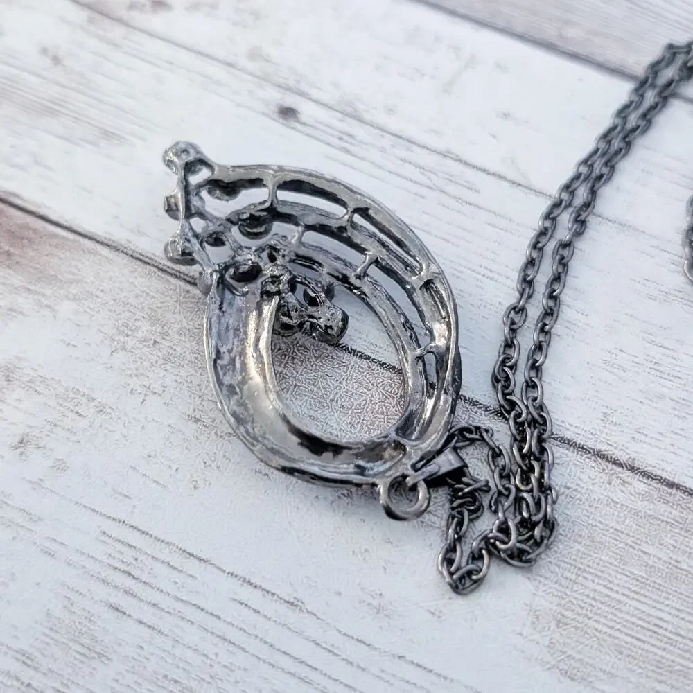 Vintage Necklace - Statement Grey Pendant Necklace - Long Chain